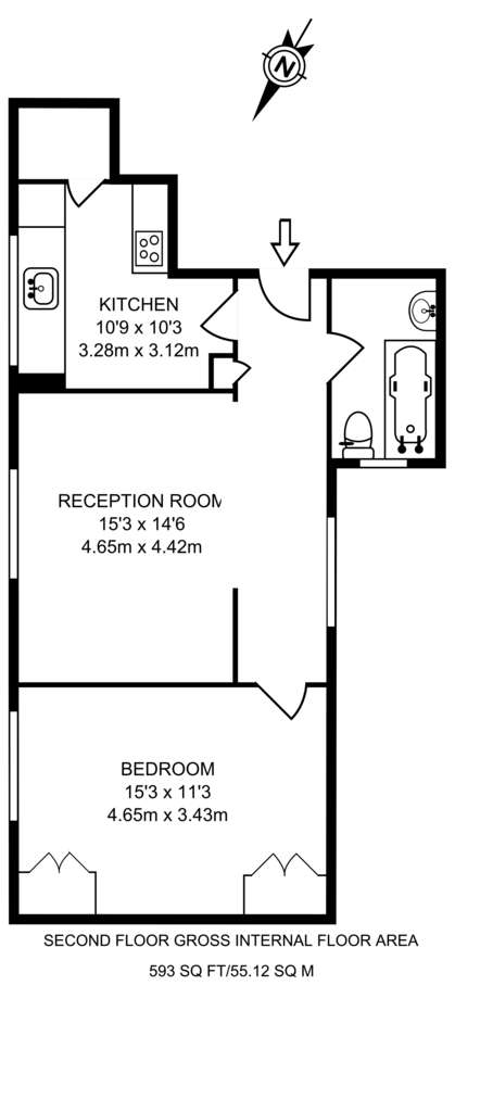 1 bedroom flat to rent - floorplan