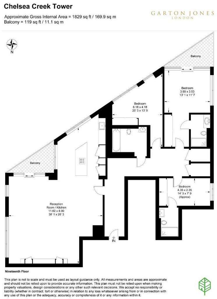 3 bedroom flat to rent - floorplan