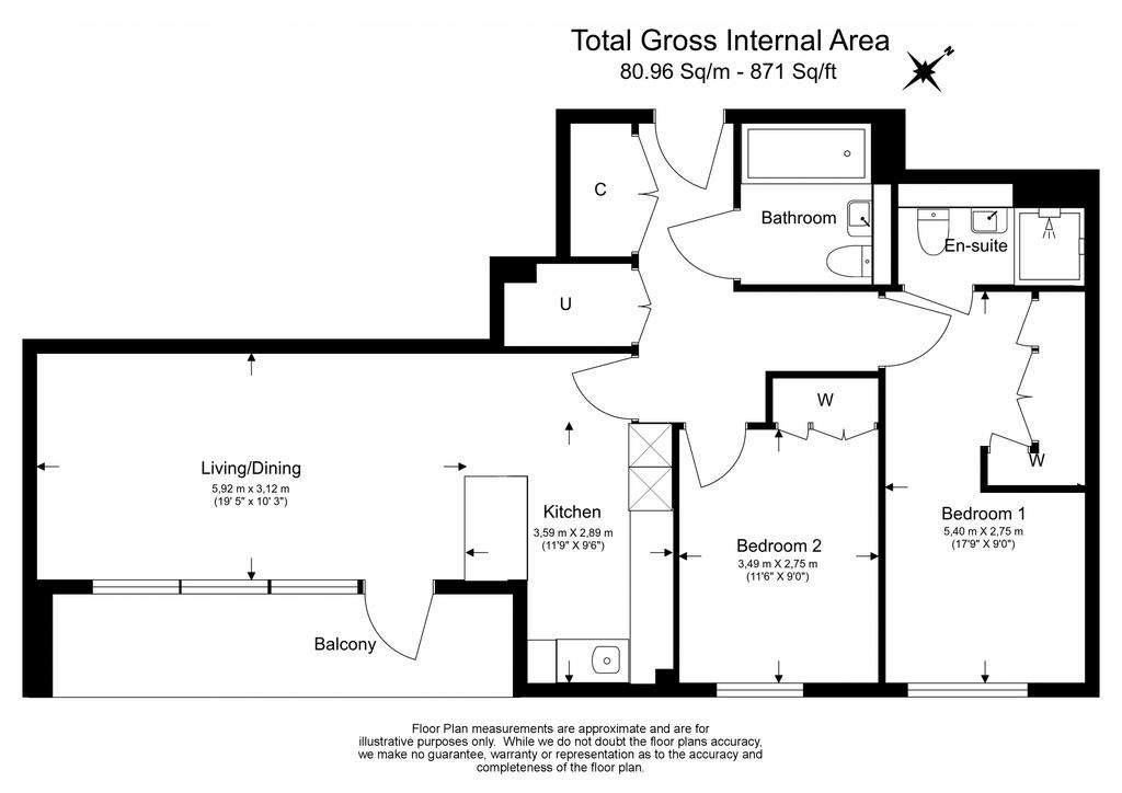 2 bedroom flat to rent - floorplan