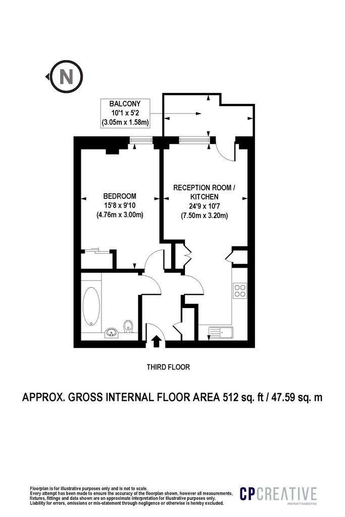 1 bedroom flat to rent - floorplan