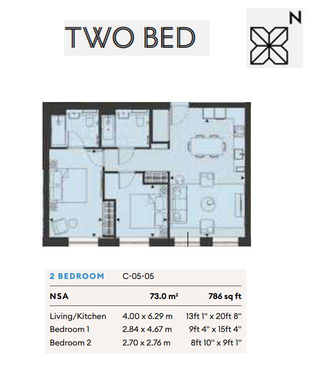 2 bedroom flat to rent - floorplan