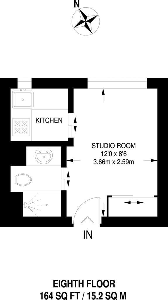 Studio flat to rent - floorplan