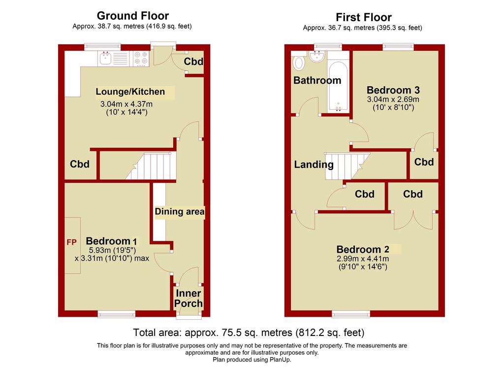 3 bedroom terraced house for sale - floorplan