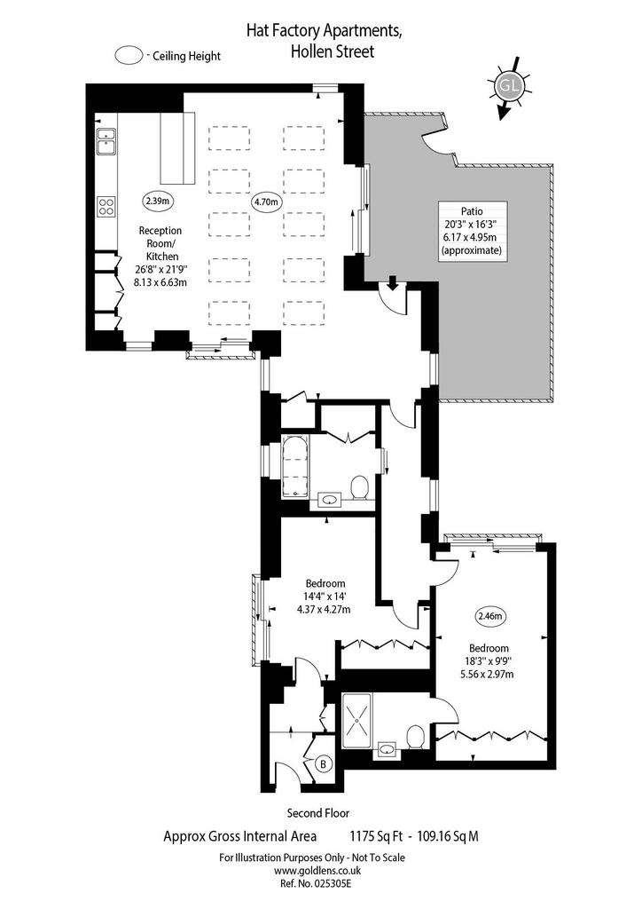 2 bedroom flat to rent - floorplan