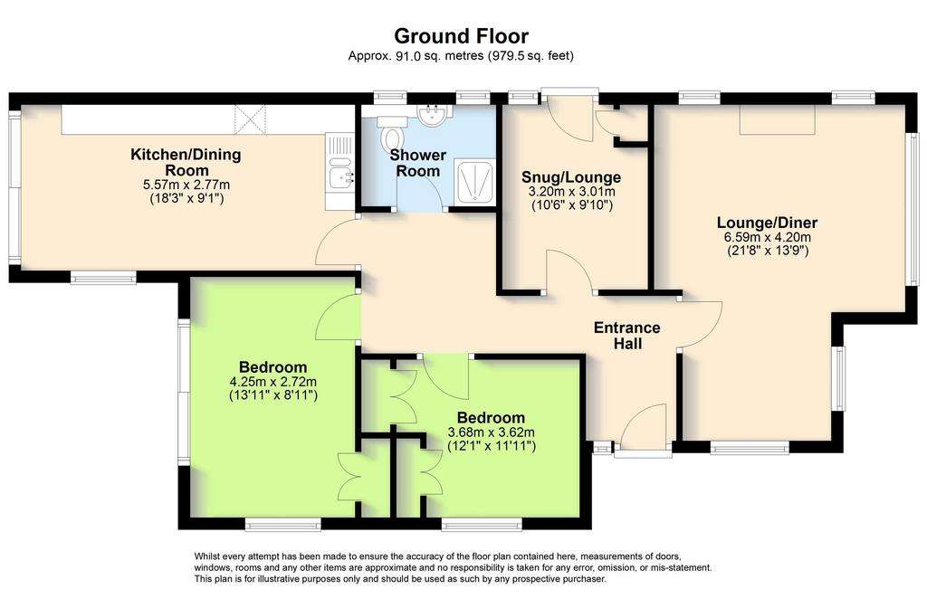 3 bedroom bungalow for sale - floorplan