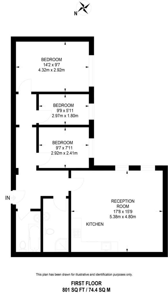 3 bedroom flat to rent - floorplan