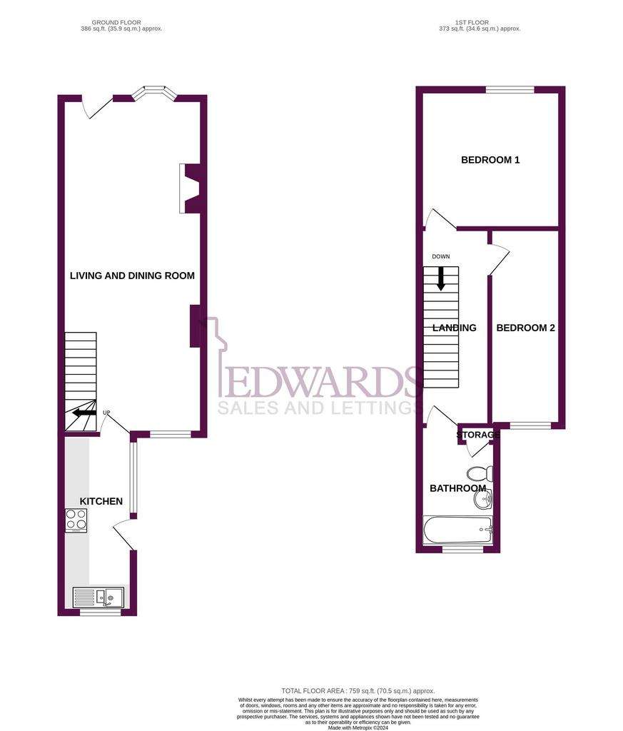 2 bedroom terraced house to rent - floorplan