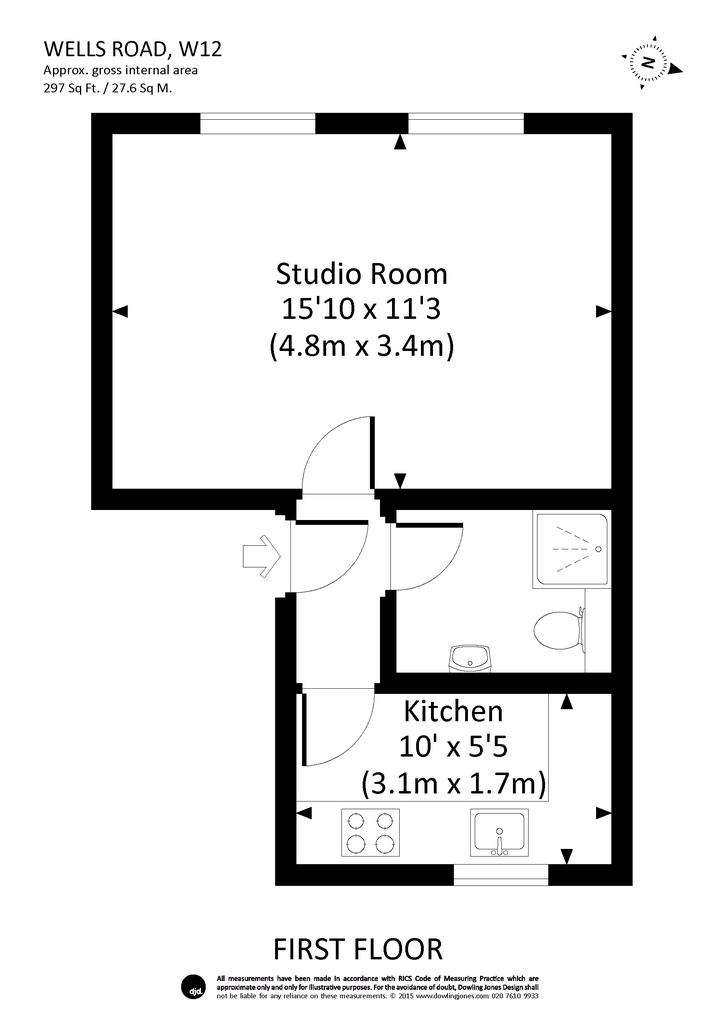 Studio flat to rent - floorplan