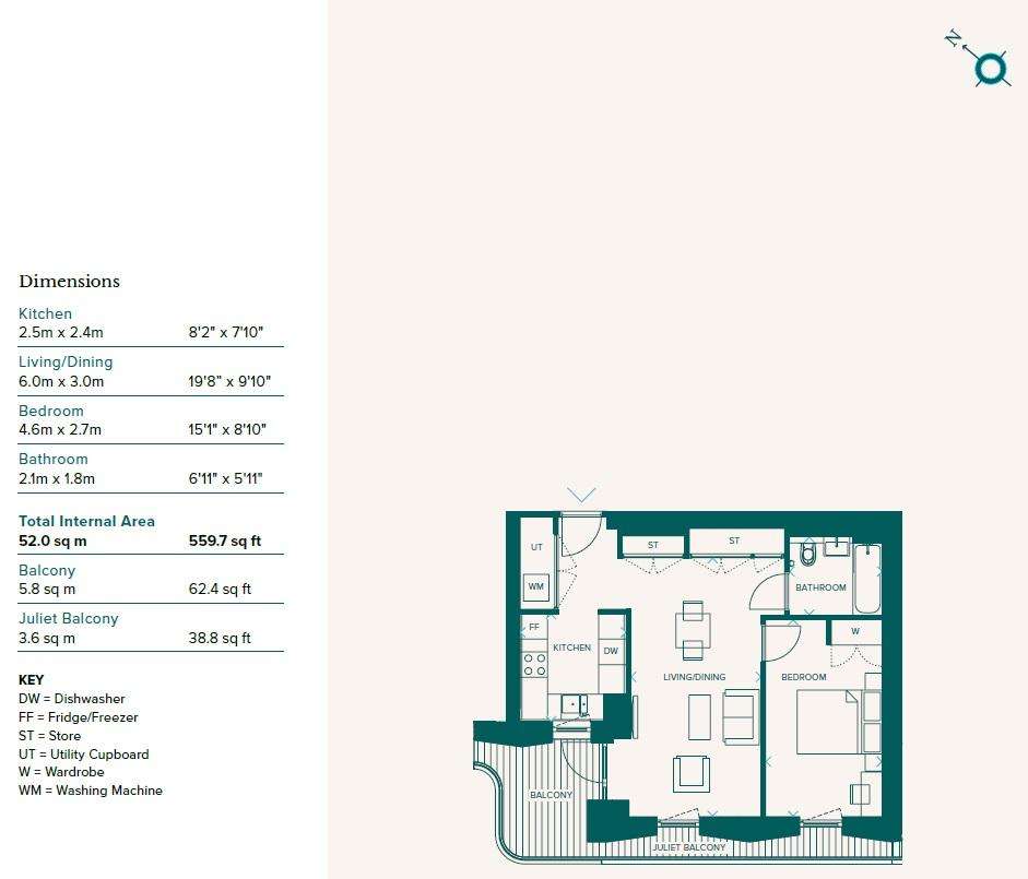 1 bedroom flat for sale - floorplan