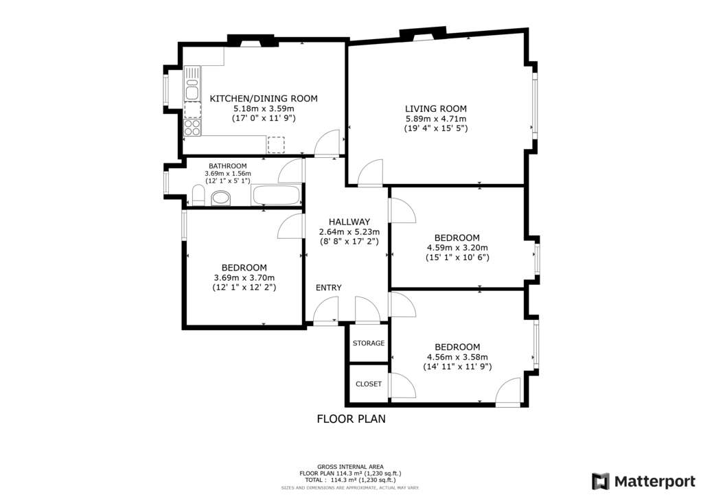 3 bedroom flat for sale - floorplan