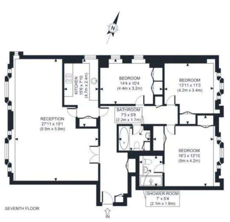 3 bedroom flat to rent - floorplan