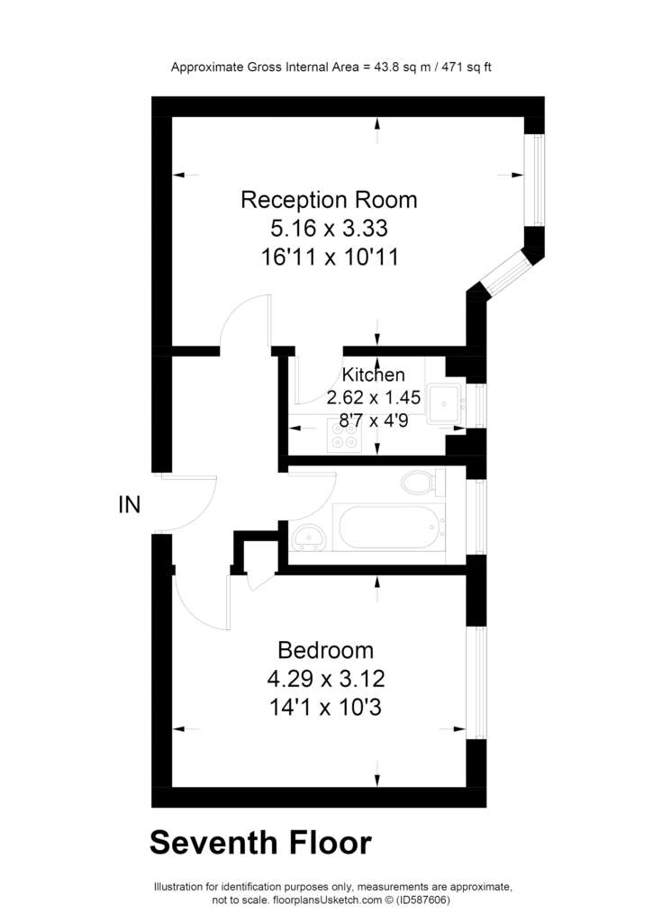 1 bedroom flat to rent - floorplan