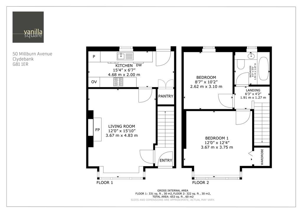 2 bedroom terraced house for sale - floorplan