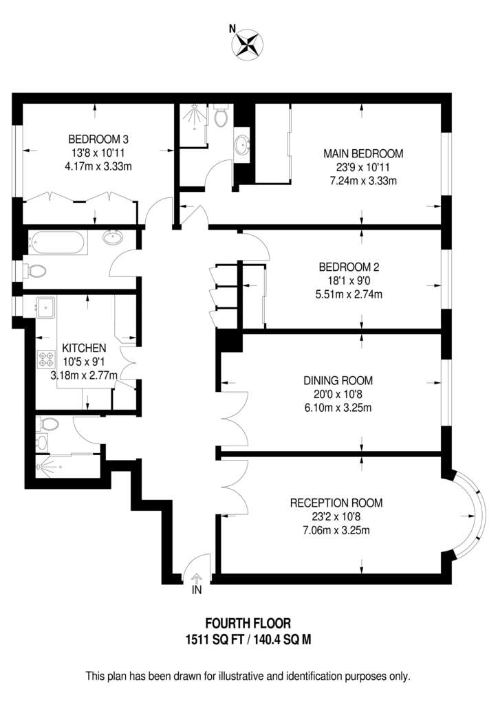 3 bedroom flat to rent - floorplan