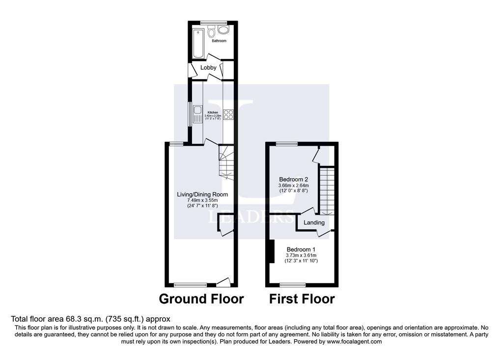 2 bedroom terraced house to rent - floorplan