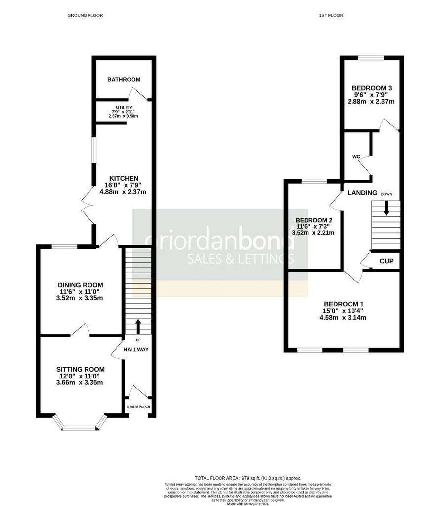 3 bedroom terraced house for sale - floorplan