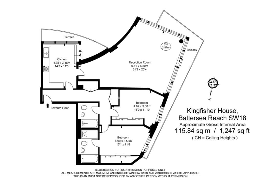 2 bedroom flat to rent - floorplan