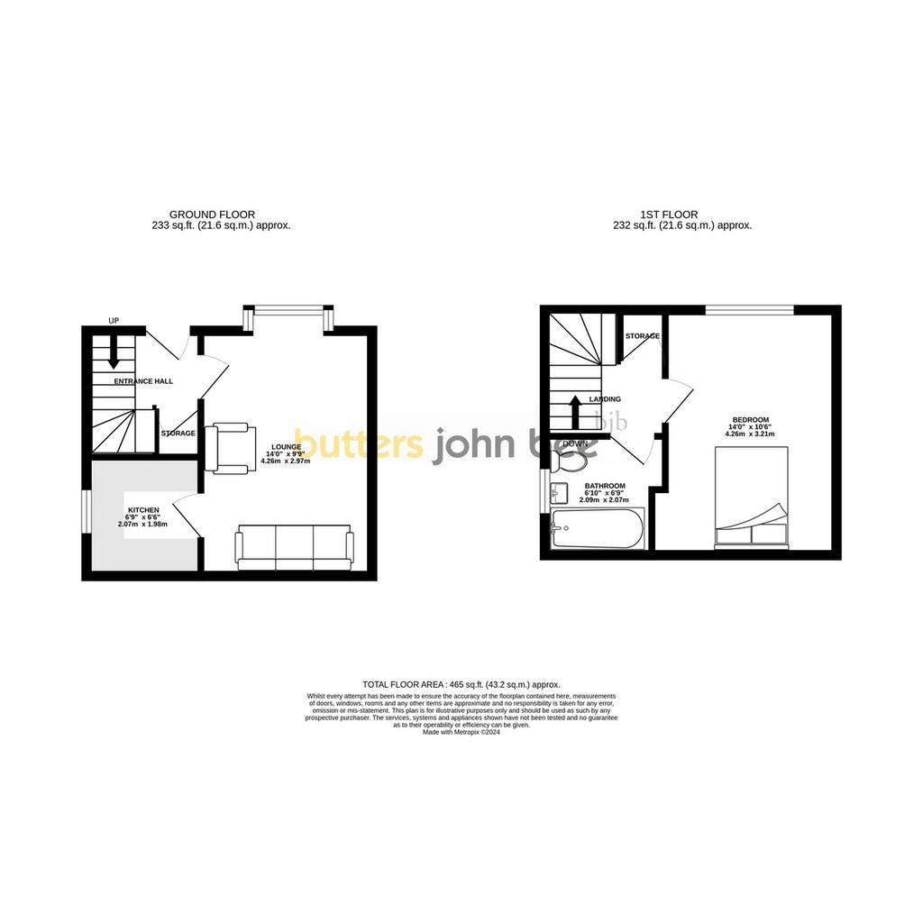 1 bedroom semi-detached house for sale - floorplan