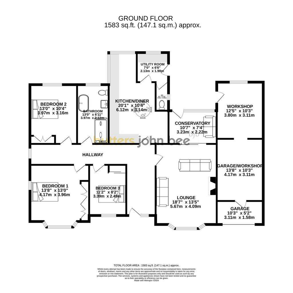 3 bedroom detached bungalow for sale - floorplan