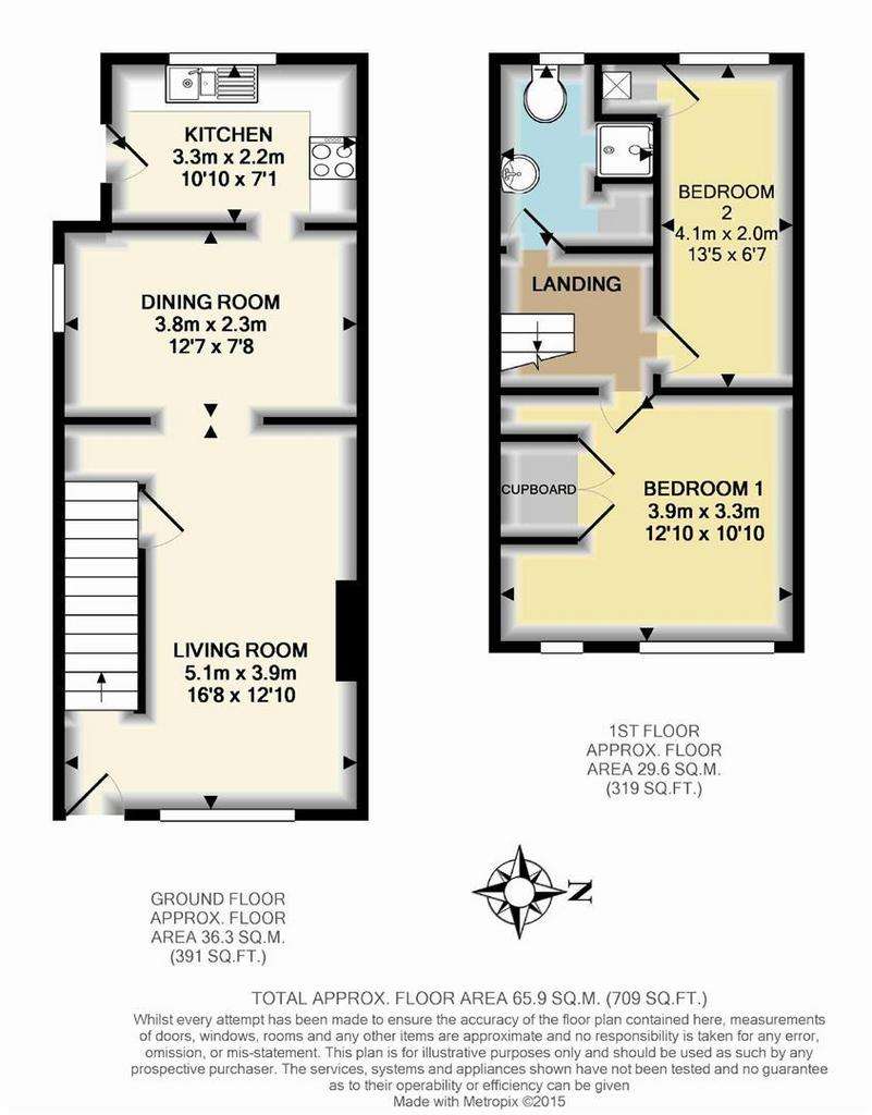 2 bedroom end of terrace house to rent - floorplan