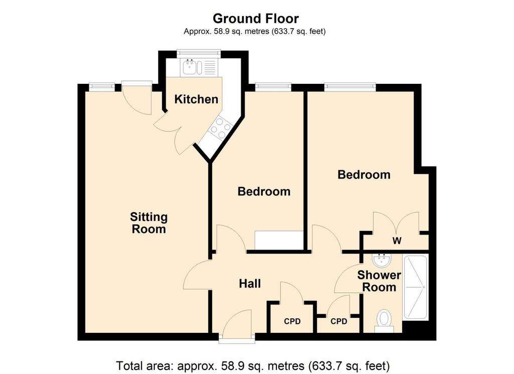 2 bedroom retirement property for sale - floorplan