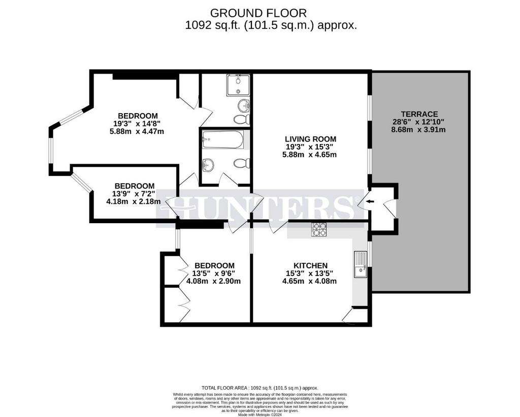 3 bedroom flat to rent - floorplan