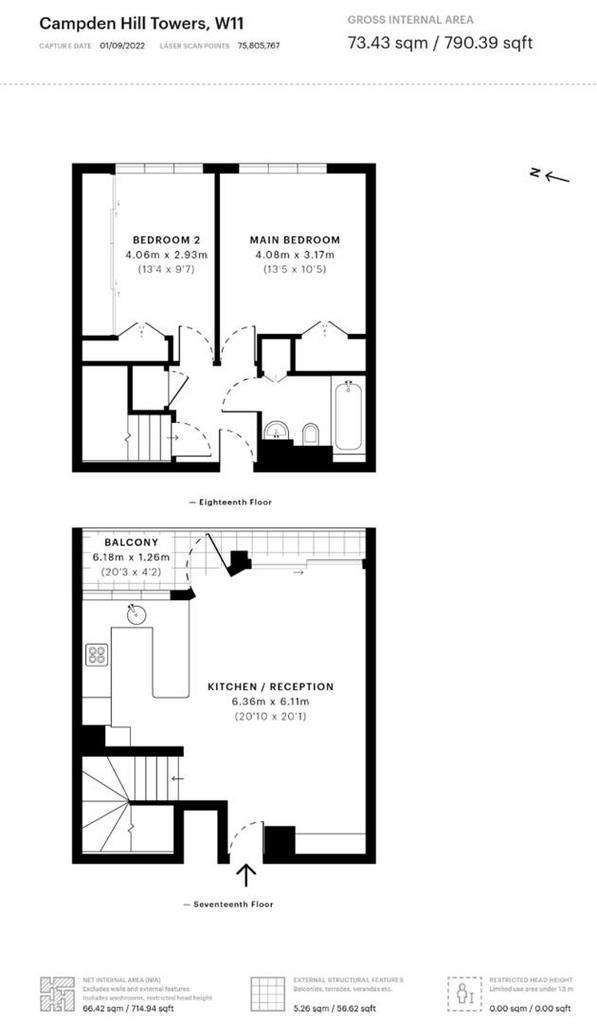 2 bedroom flat to rent - floorplan