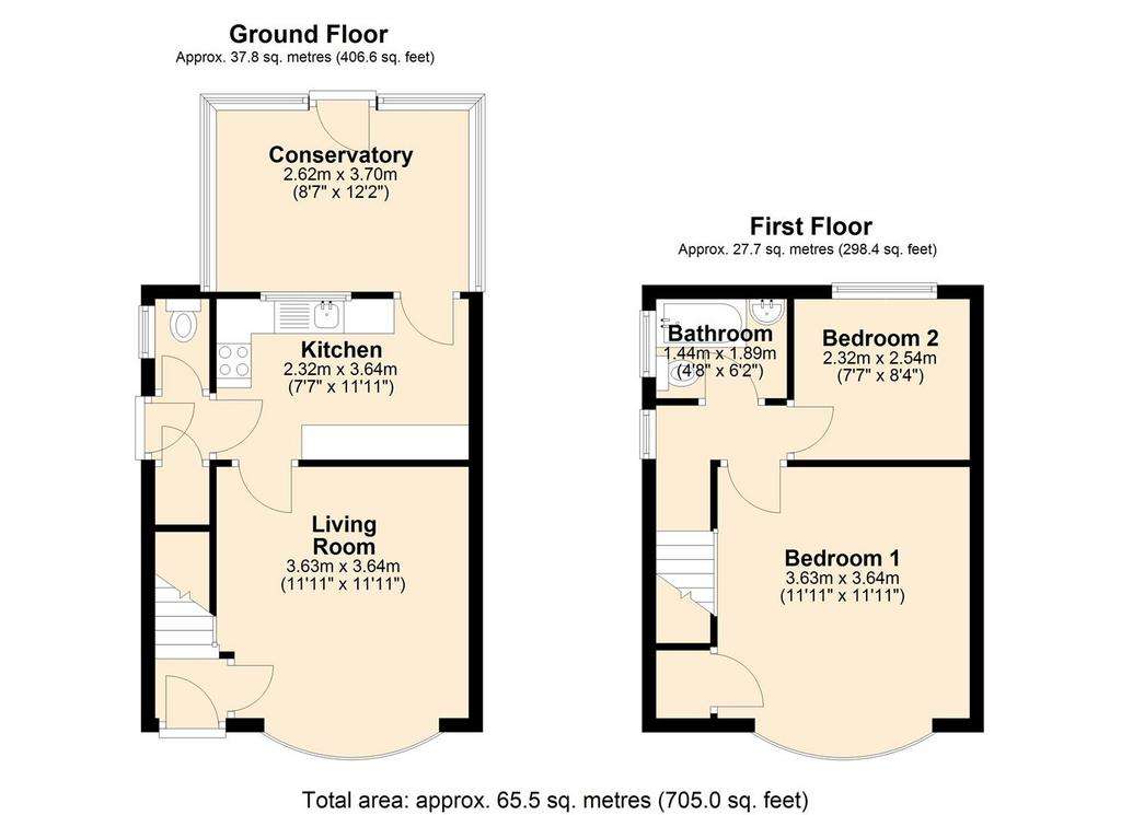 2 bedroom semi-detached house for sale - floorplan