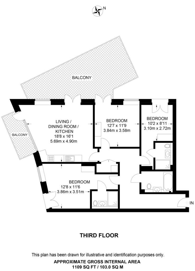 3 bedroom flat to rent - floorplan