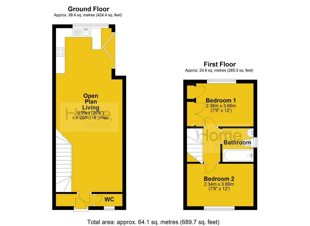 2 bedroom semi-detached house for sale - floorplan