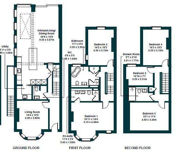 5 bedroom semi-detached house to rent - floorplan