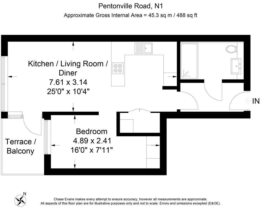 Studio flat to rent - floorplan