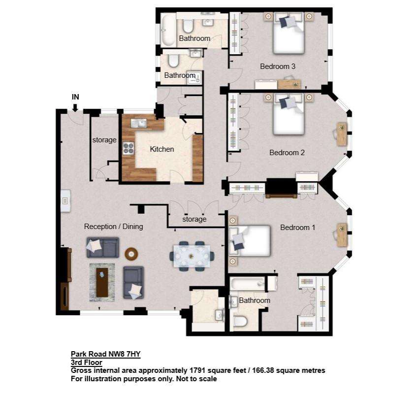 3 bedroom flat to rent - floorplan