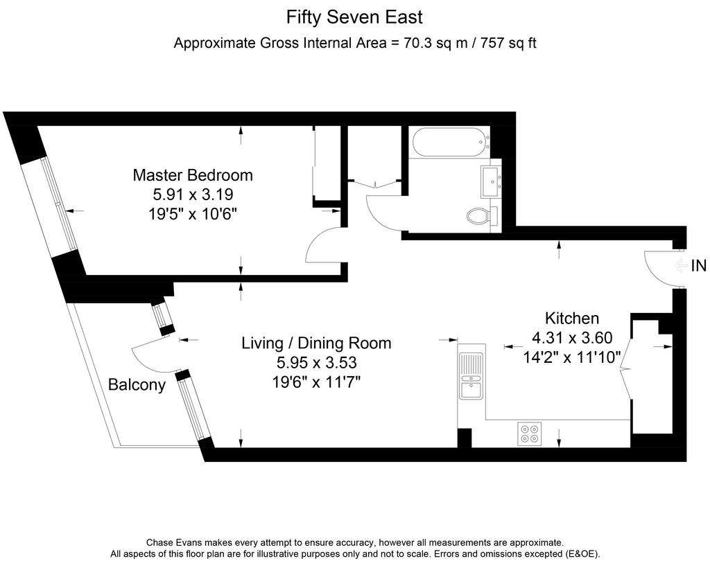 1 bedroom flat to rent - floorplan