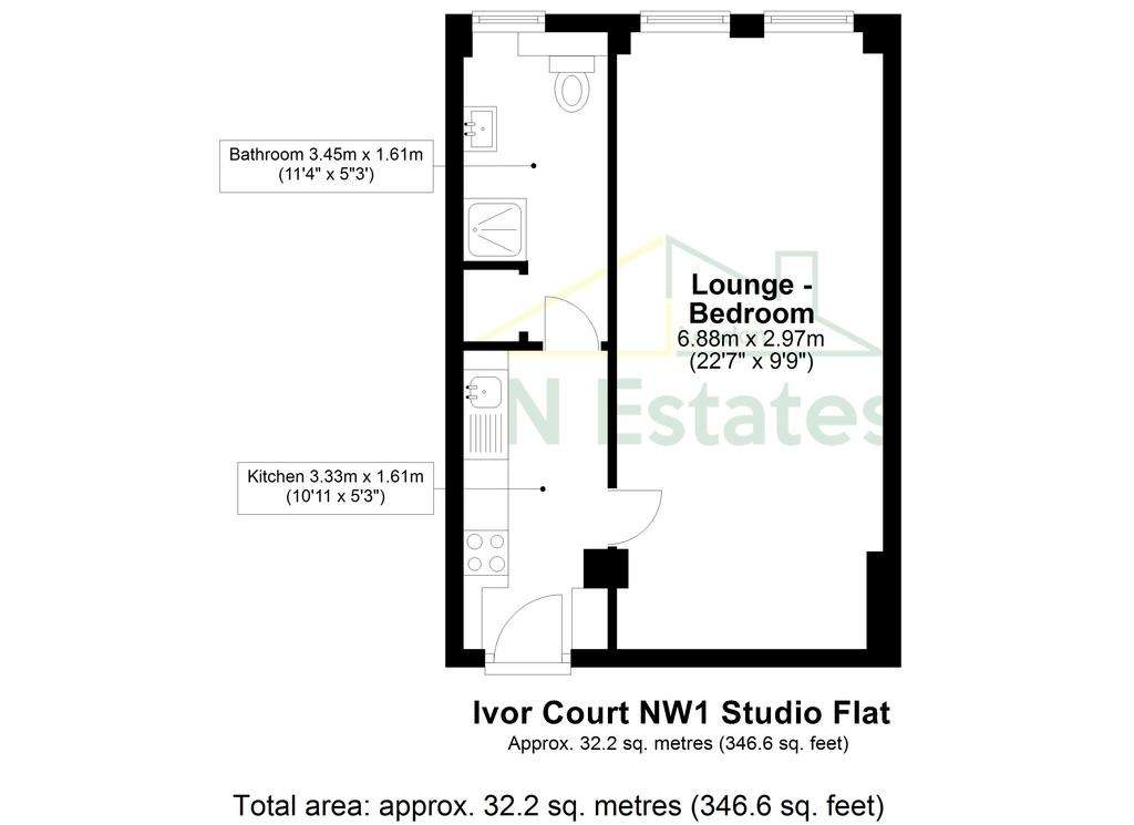 Studio flat to rent - floorplan