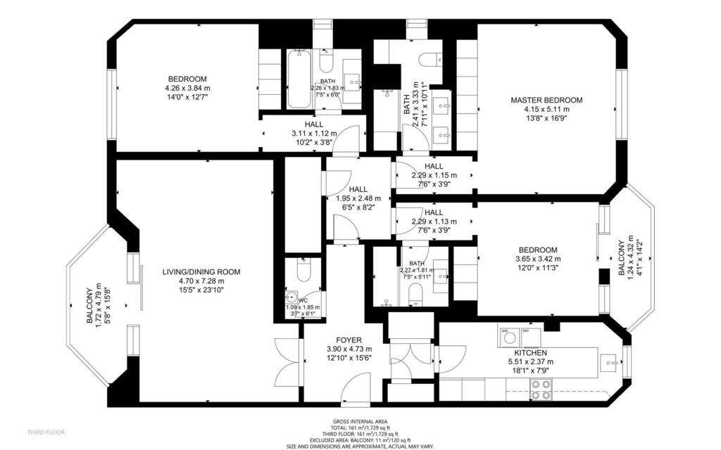 3 bedroom flat to rent - floorplan