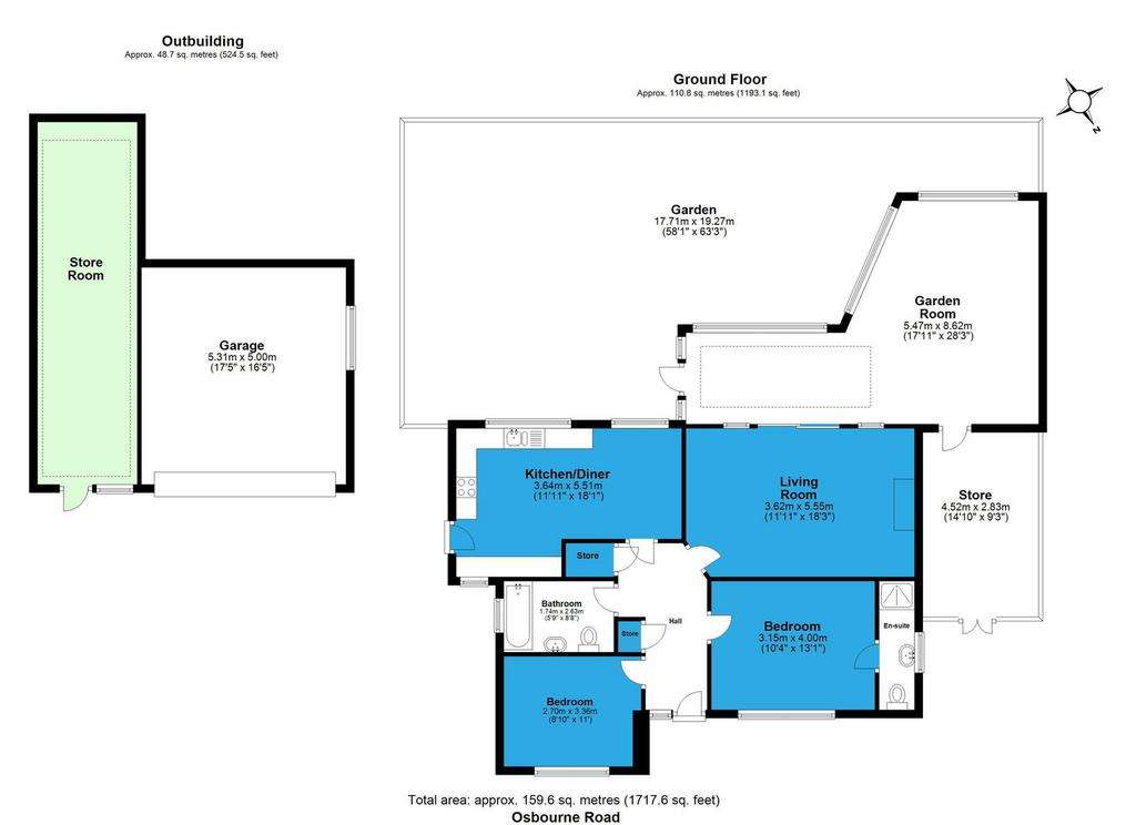 2 bedroom detached bungalow for sale - floorplan