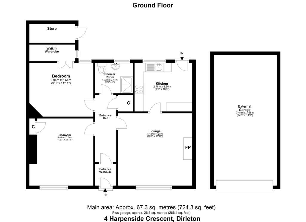 2 bedroom bungalow to rent - floorplan