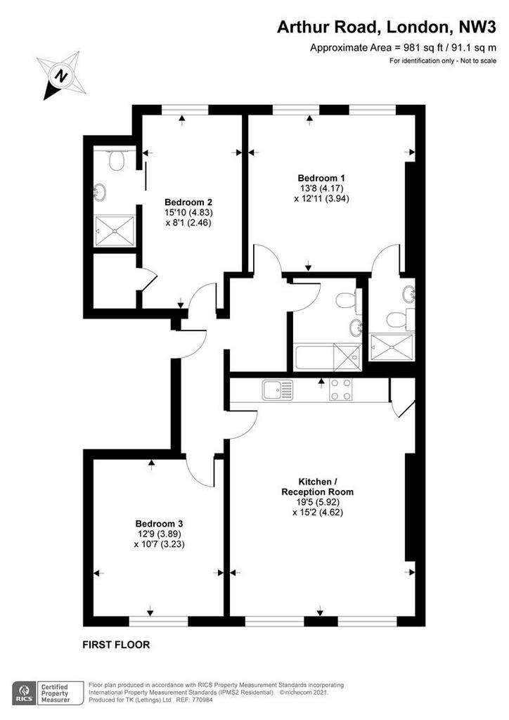 3 bedroom flat to rent - floorplan