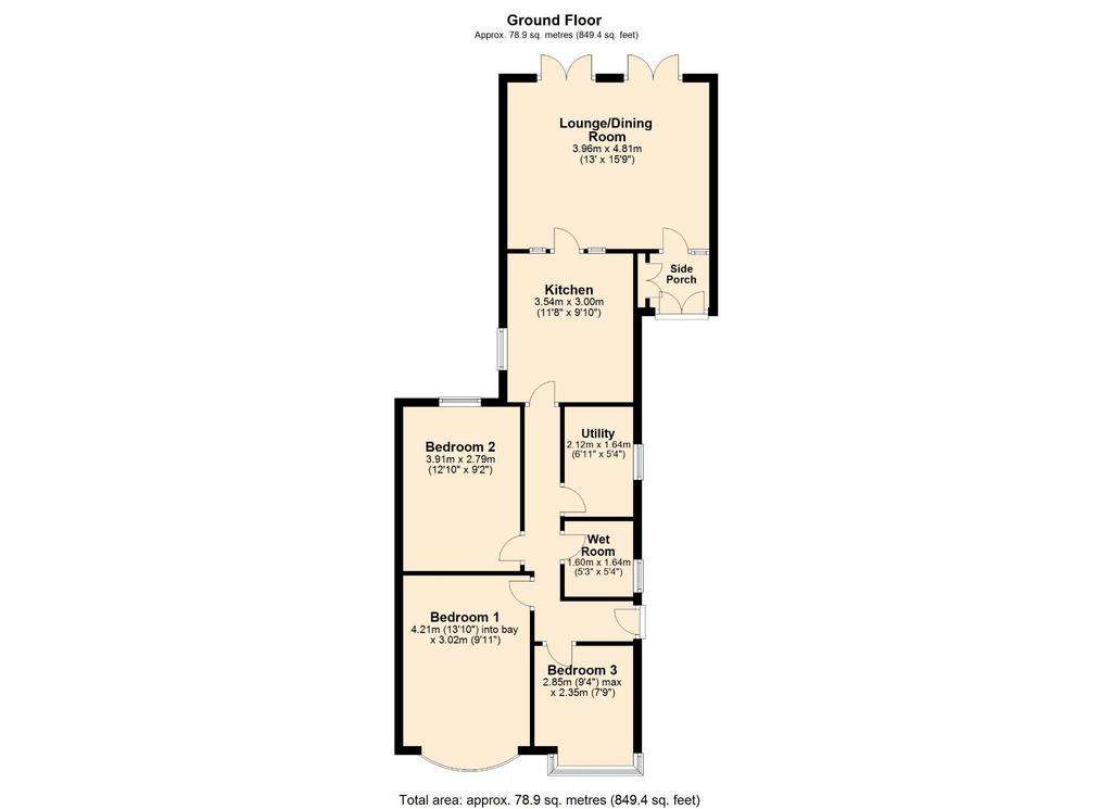 3 bedroom semi-detached bungalow for sale - floorplan