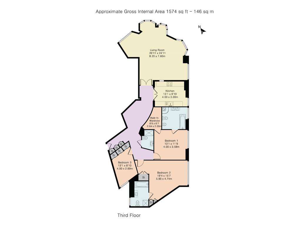 3 bedroom flat to rent - floorplan