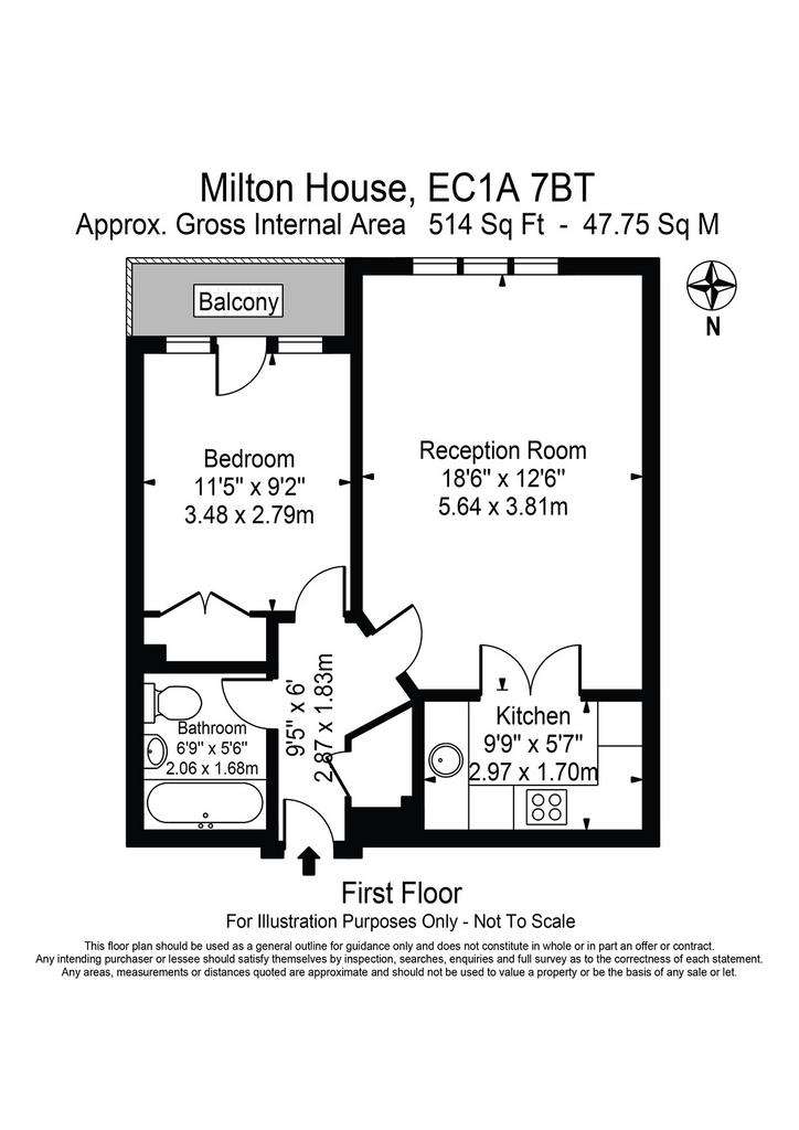 1 bedroom flat to rent - floorplan