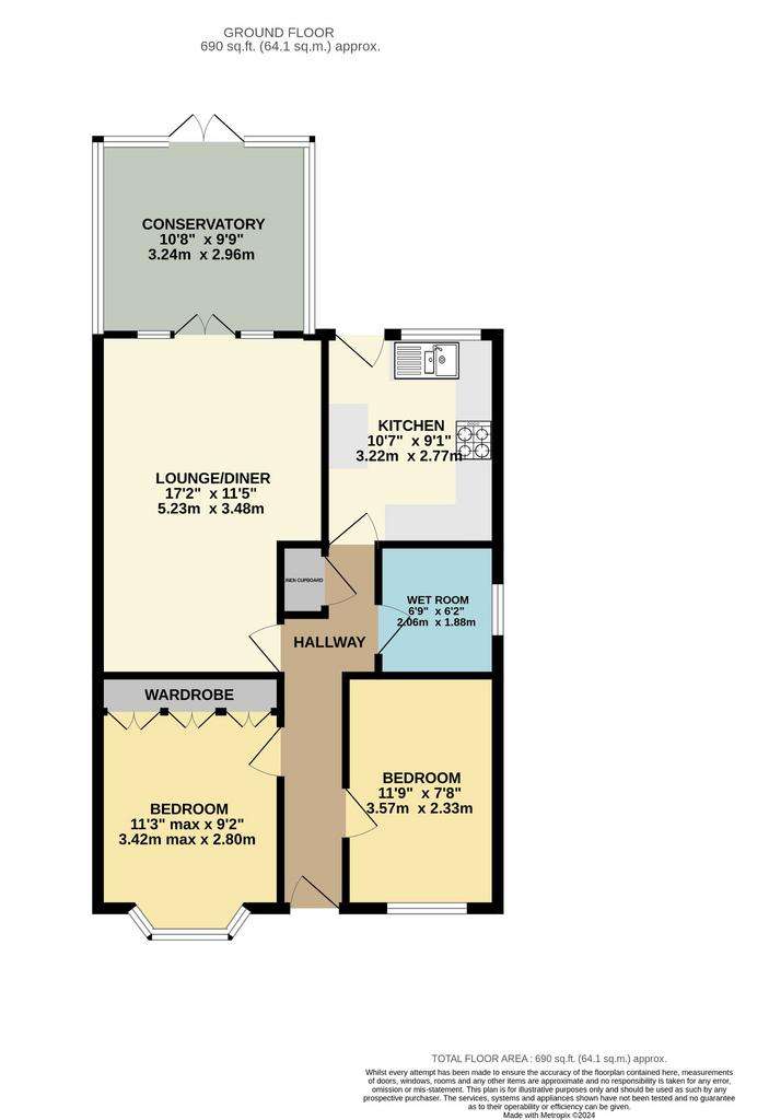 2 bedroom semi-detached bungalow for sale - floorplan