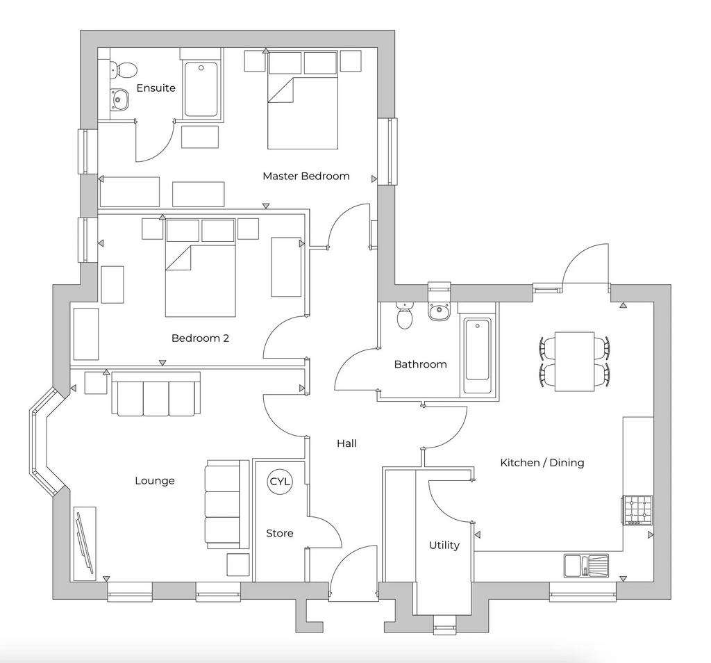 2 bedroom bungalow for sale - floorplan