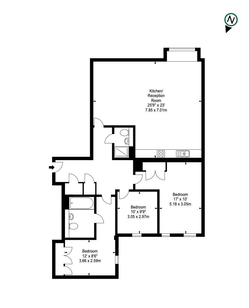 3 bedroom flat to rent - floorplan