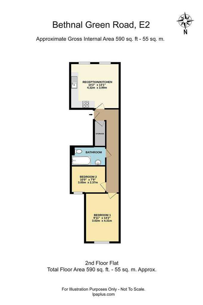 2 bedroom flat to rent - floorplan