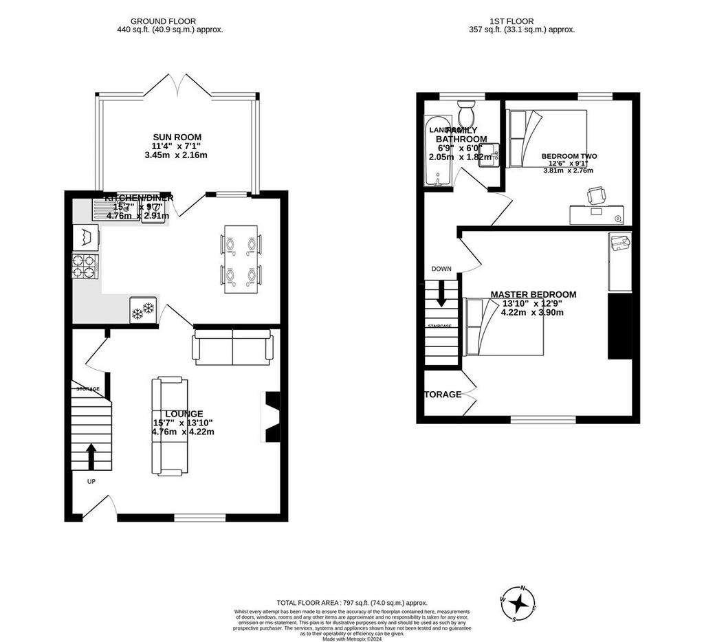 2 bedroom terraced house for sale - floorplan