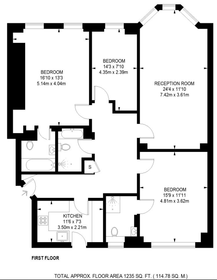 3 bedroom flat to rent - floorplan