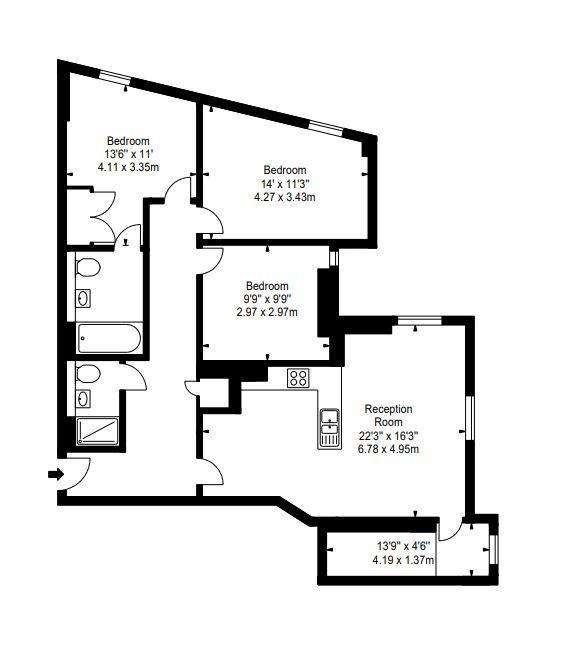 3 bedroom flat to rent - floorplan