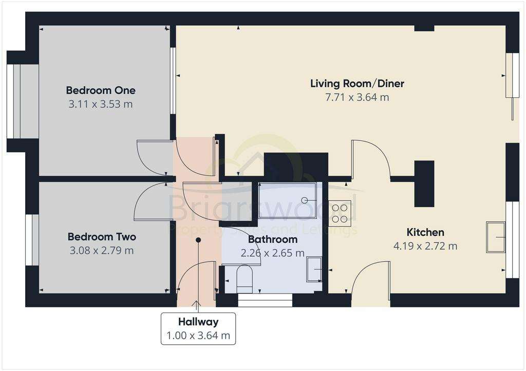 2 bedroom semi-detached bungalow for sale - floorplan